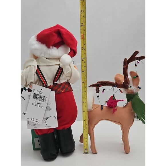 Annalee Christmas Santa w/ String of Lights & Reindeer w/ Cardinal Scarf - Picture 8 of 11